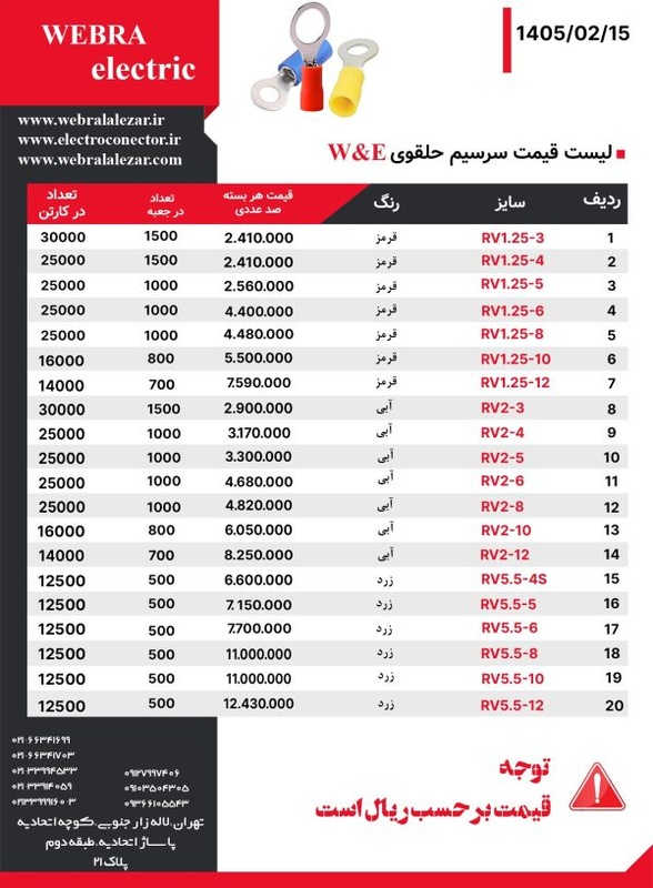 لیست قیمت سرسیم حلقوی W&E