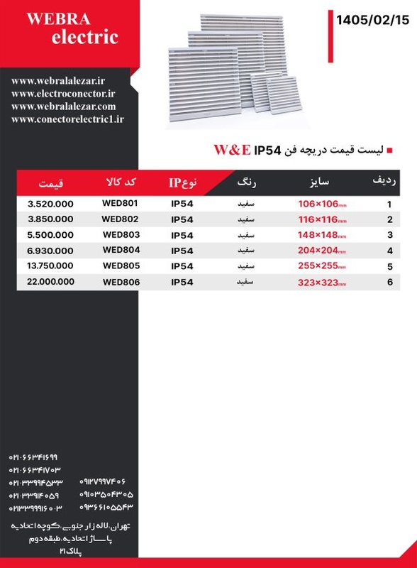 لیست قیمت دریچه فن W&E