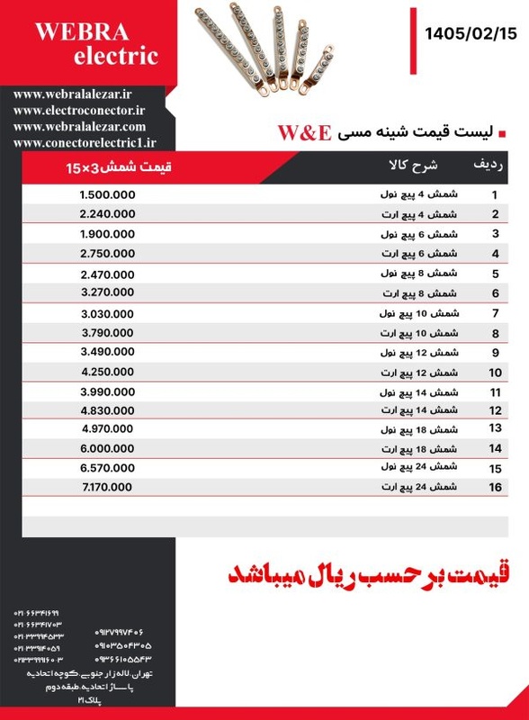لیست قیمت شین مسی W&E