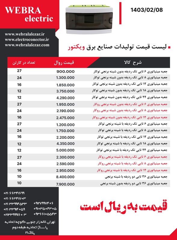 لیست قیمت تولیدات صنایع برق ویکتور