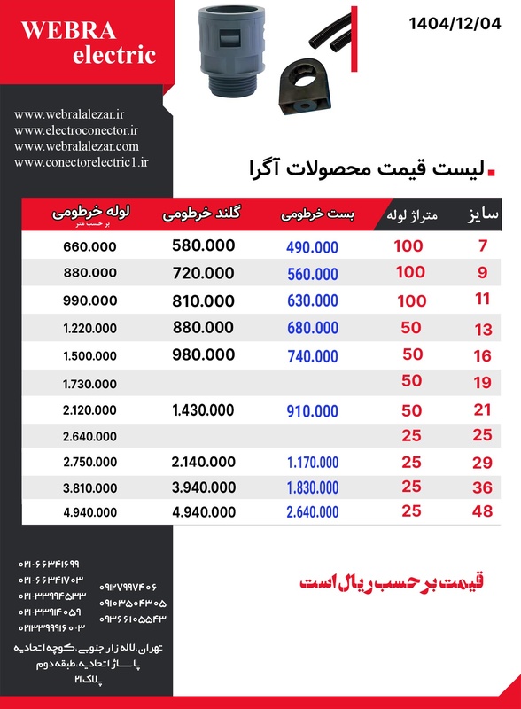 لیست قیمت آگرا