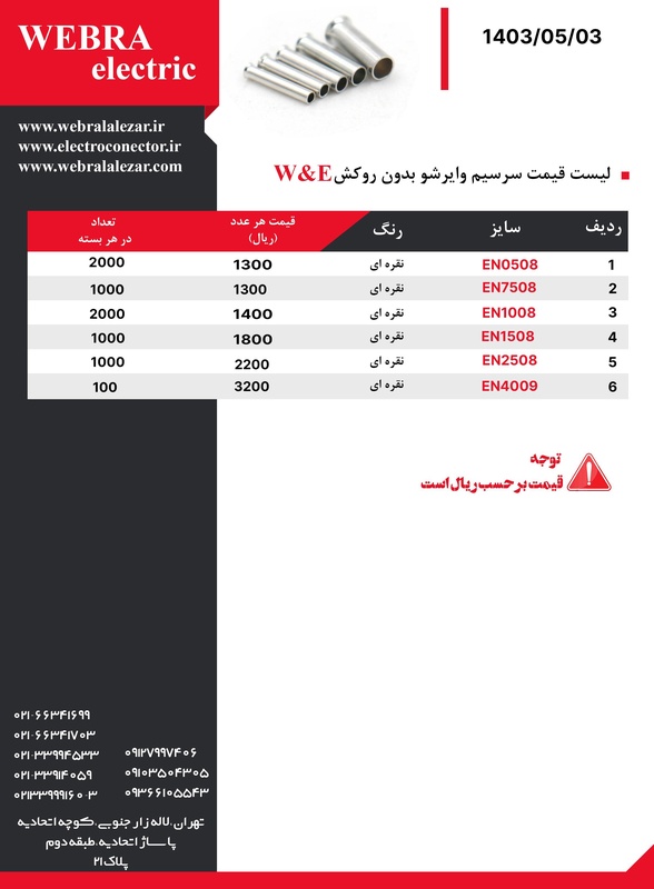 قیمت وایرشو بدون روکش