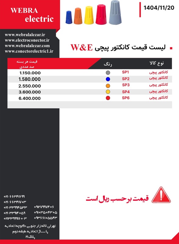 لیست قیمت کانکتور پیچی W&E