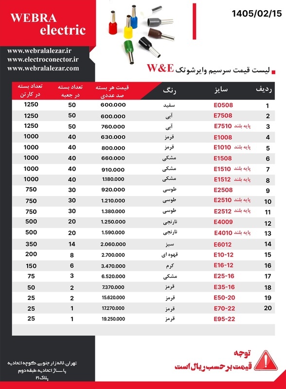 لیست قیمت وایرشو تک W&E