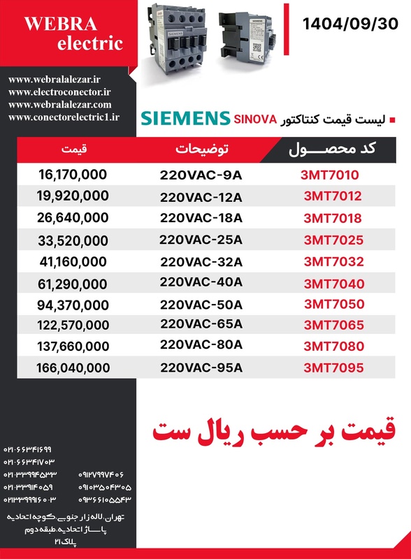 لیست قیمت کنتاکتور زیمنس