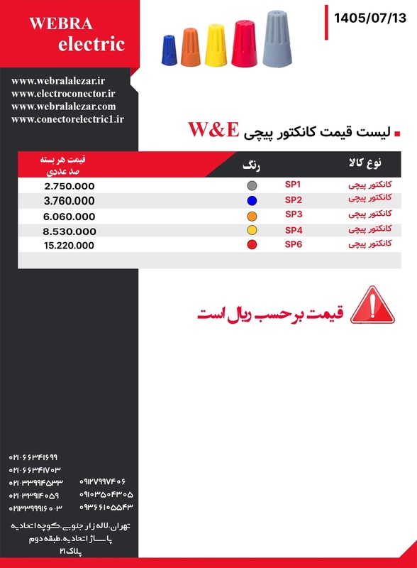 لیست قیمت کانکتور پیچی W&E