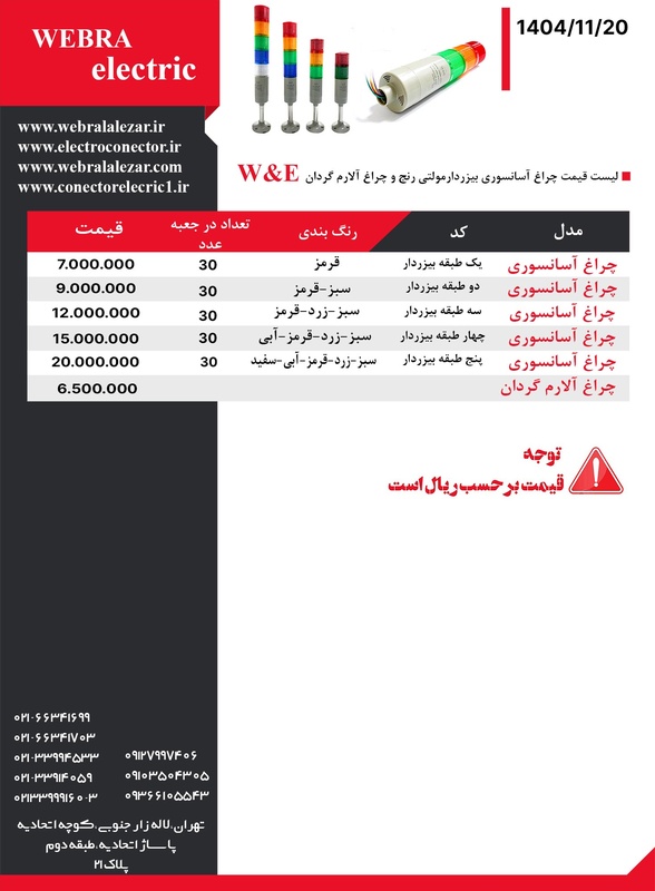چراغ آسانسوری پیزردار مولتی رنج و چراغ آلارم گردان (W&D)