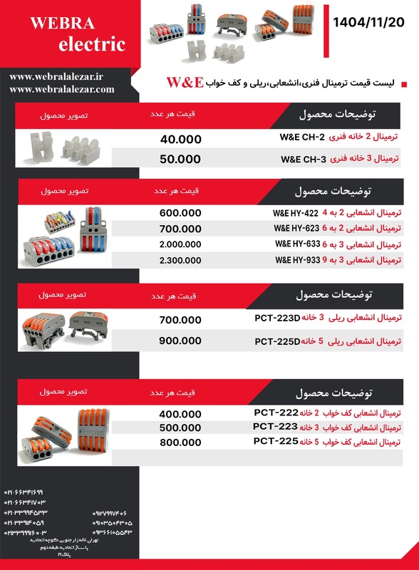 قیمت و خرید ترمینال فنری، ریلی و کف خواب W&E