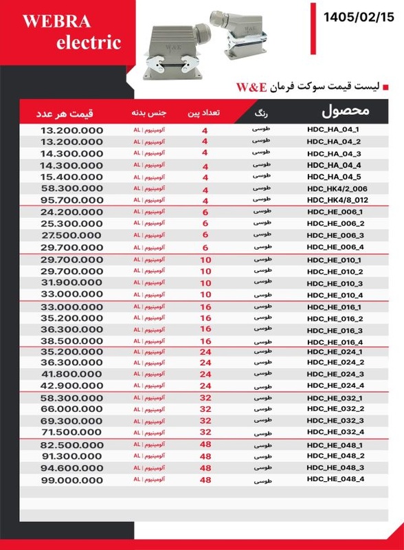 لیست قیمت سوکت فرمان صنعتی W&E
